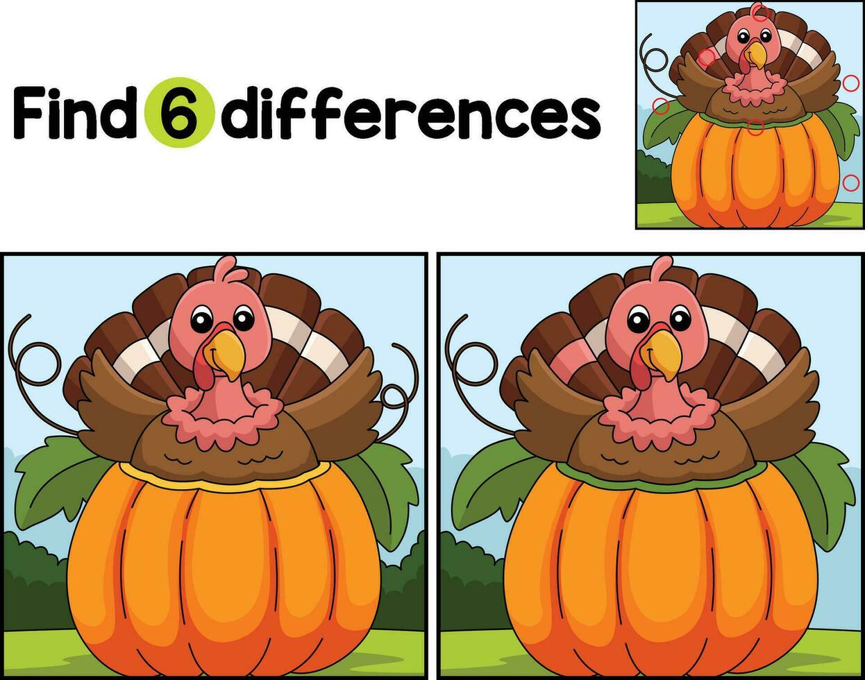 Thanksgiving Turkey Pumpkin Find The Differences vector