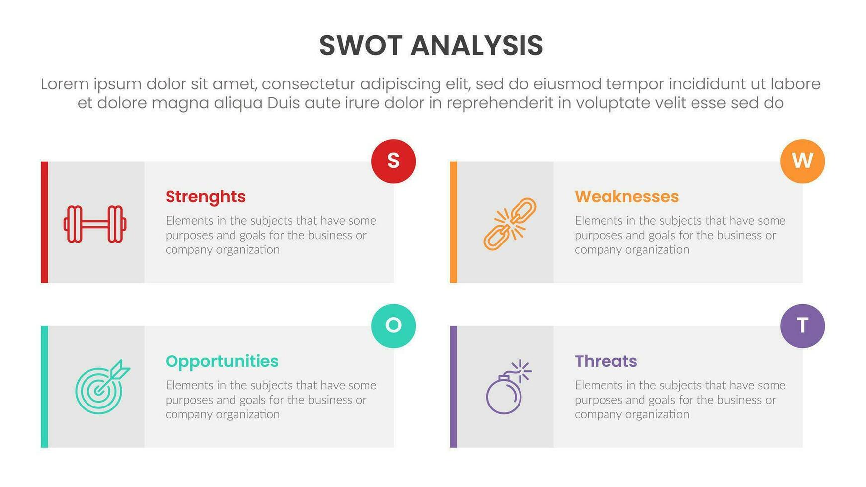 swot analysis concept with for infographic template banner with rectangle box symmetric four point list information vector