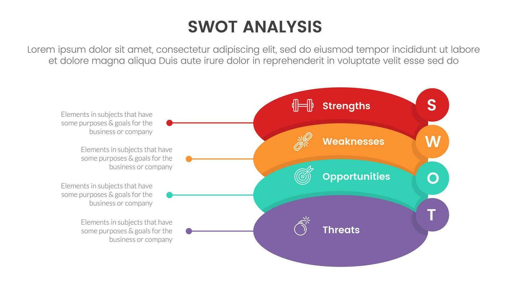 swot analysis concept with for infographic template banner with round shape and small circle badge four point list information vector