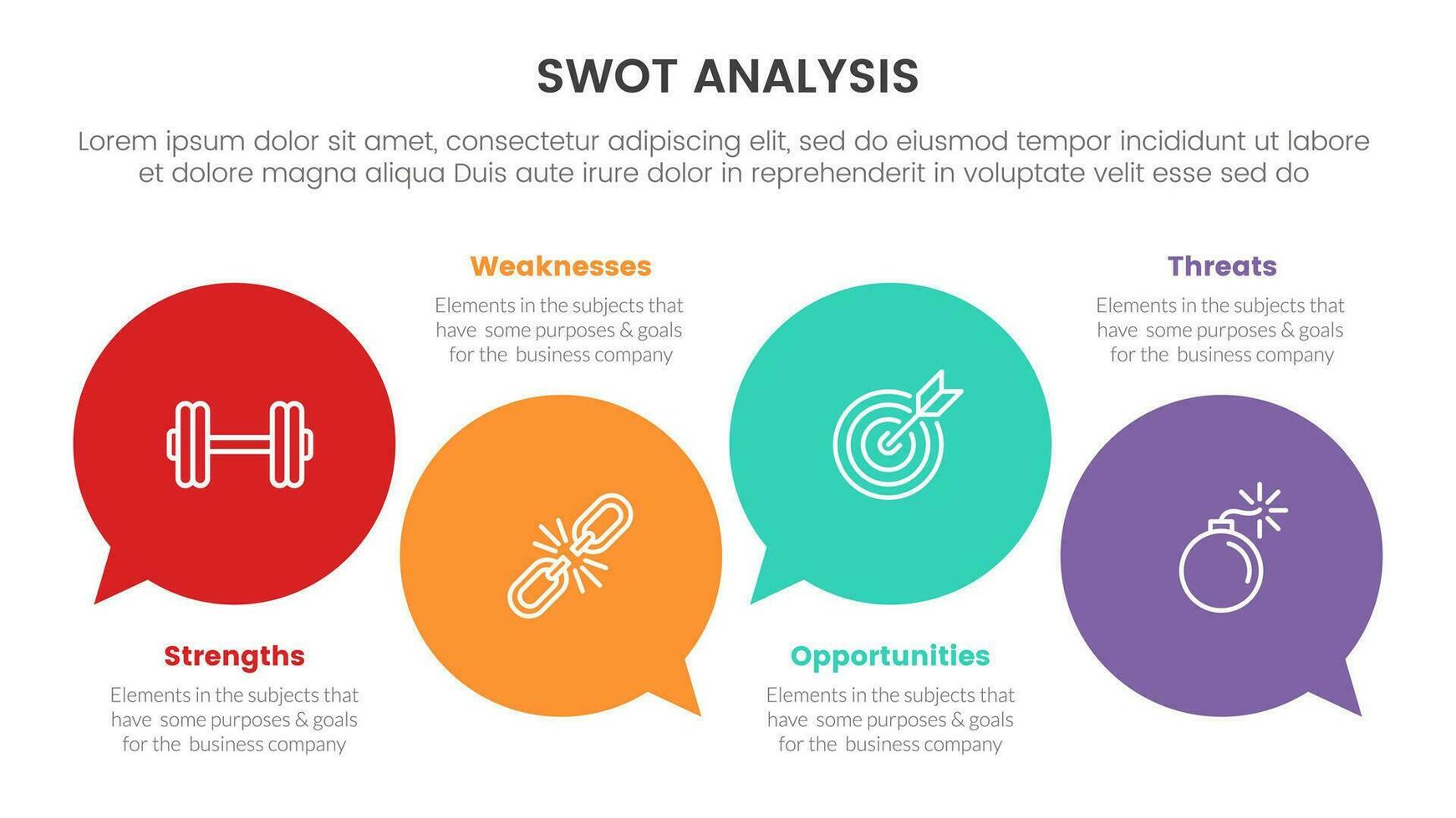 swot analysis concept with for infographic template banner with circle comment callout four point list information vector