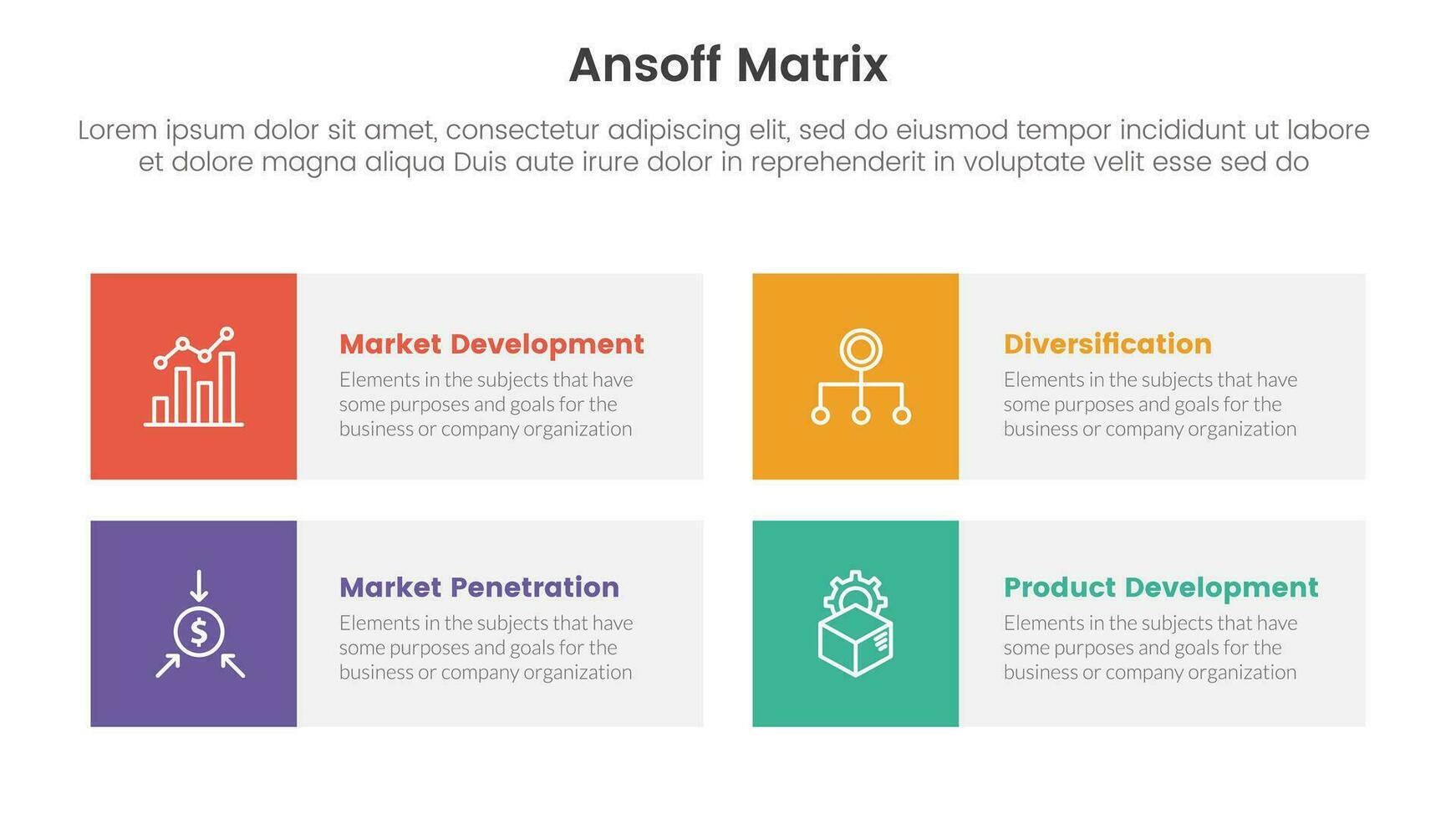 ansoff matrix framework growth initiatives concept with for infographic template banner with round rectangle box four point list information vector
