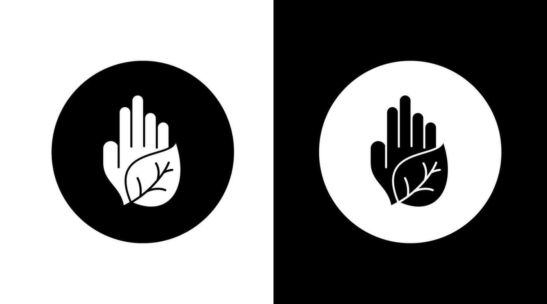 hand palm and leaf Icon Design Black and white vector