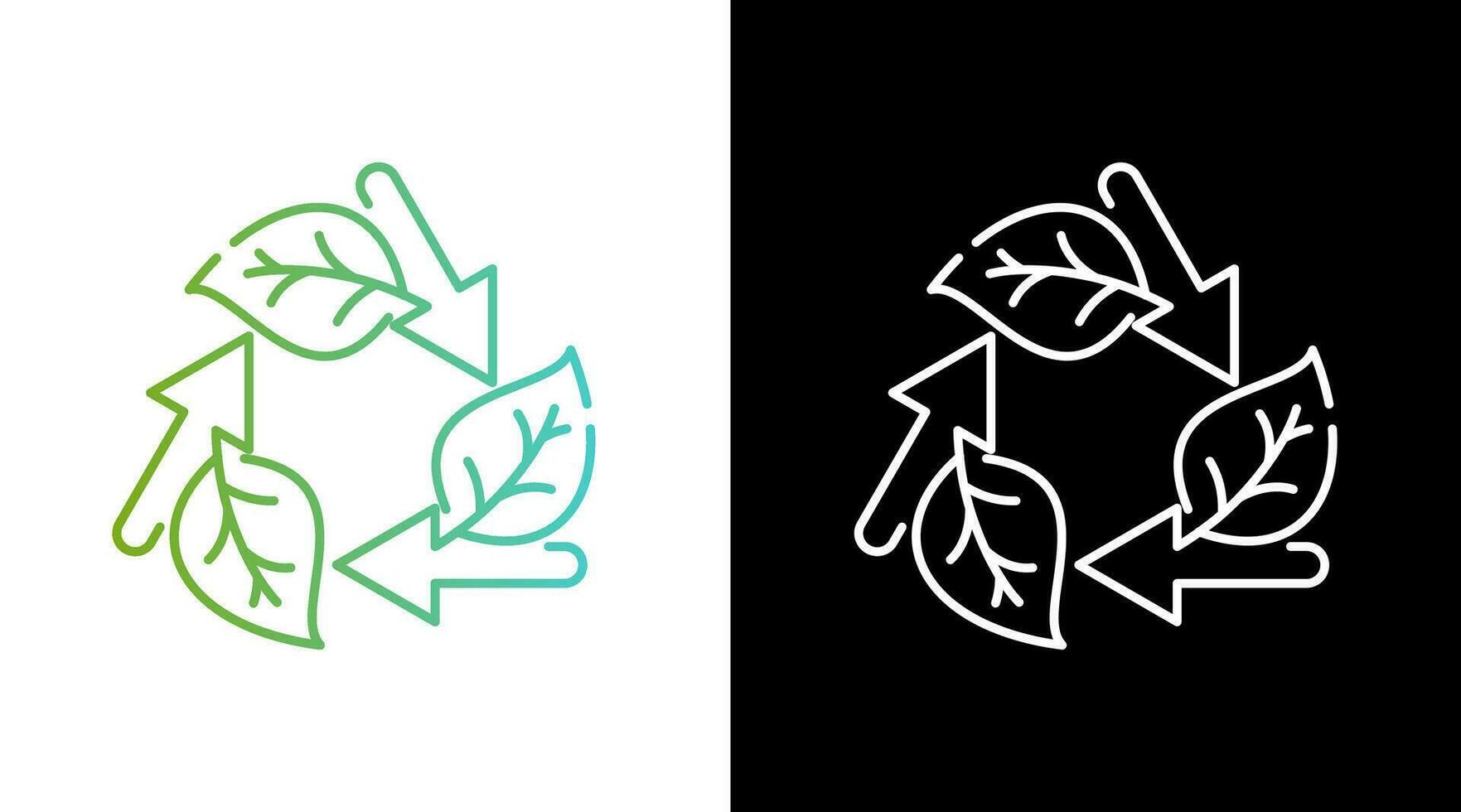 Eco Recycle Leaf Gradient Black and white Icon Design vector