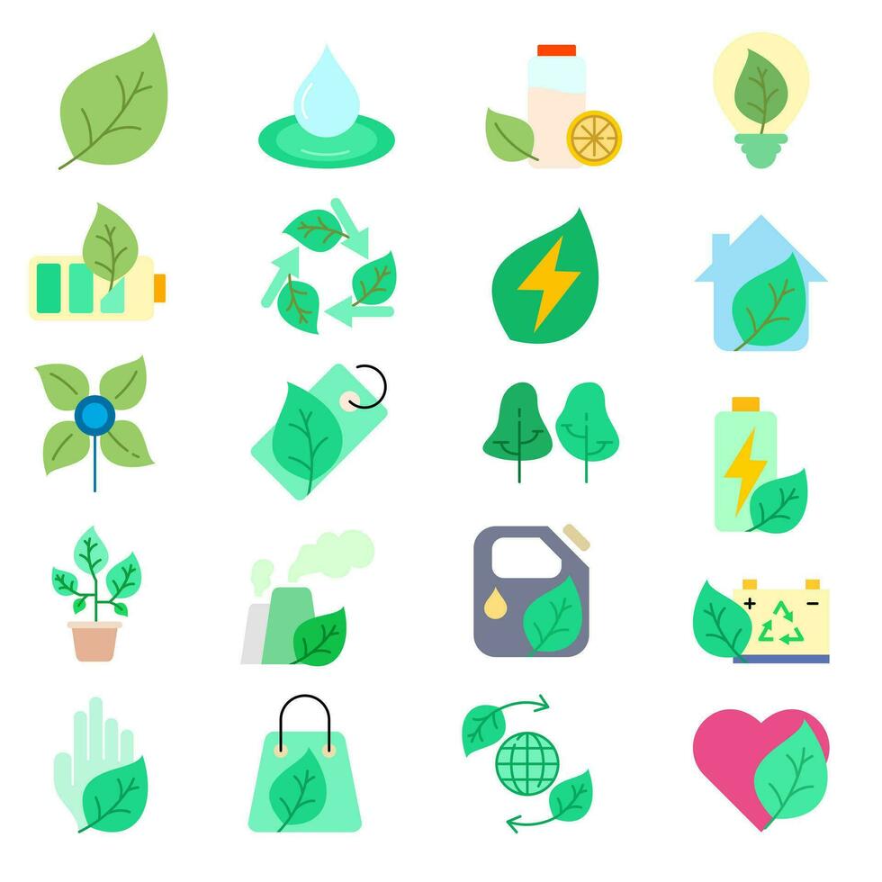 verde eco energía vistoso icono colección diseño vector