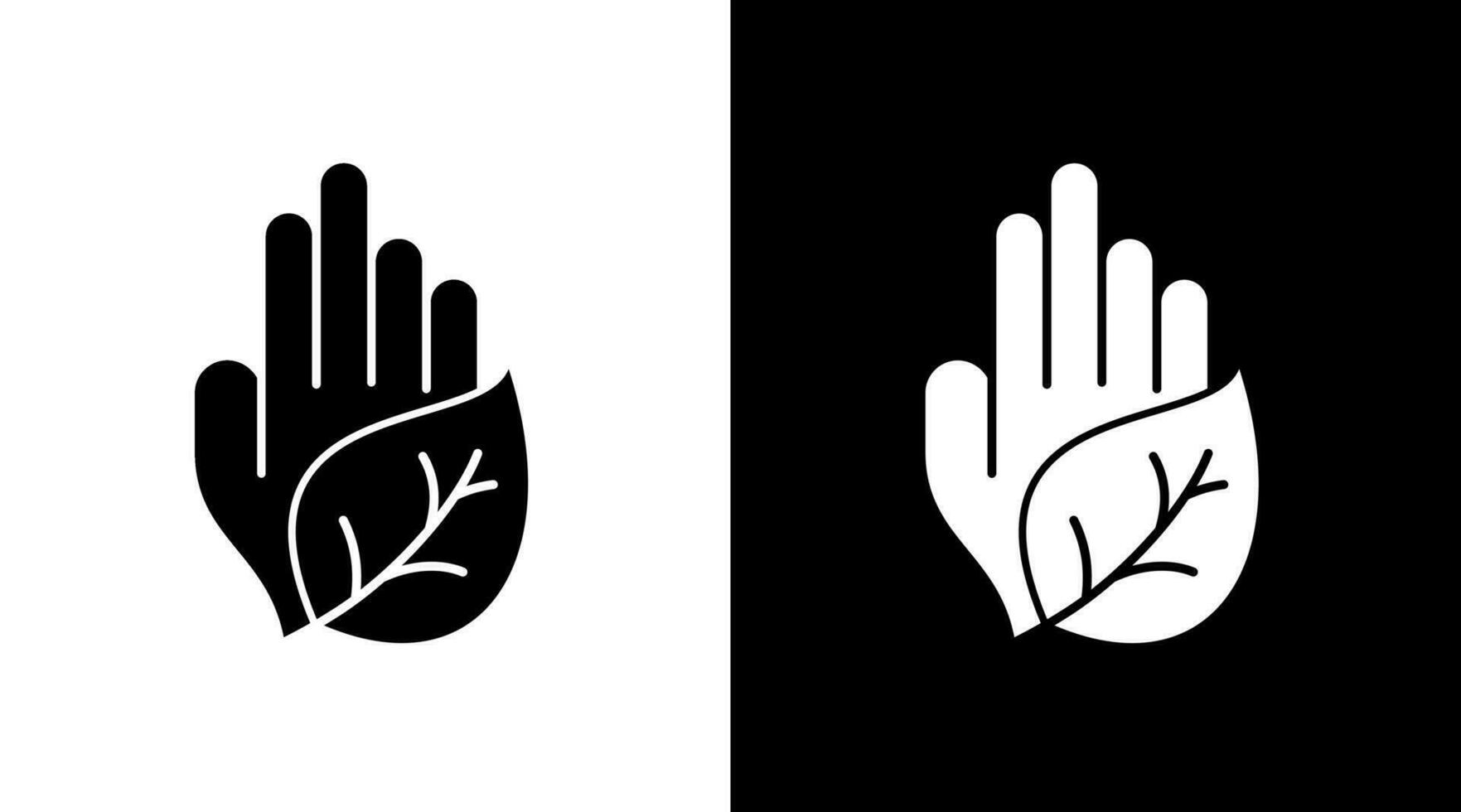 Eco Hand Palm Nature Black and white Icon Design vector
