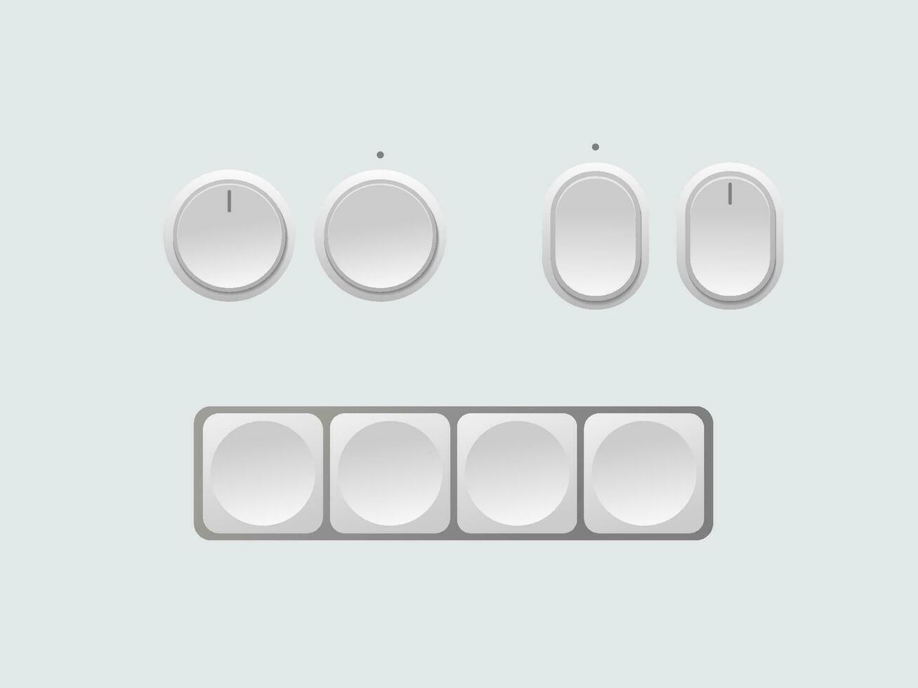 Round and square buttons, white and gray with shadow, 3D navigation bar for website, editable vector illustration.