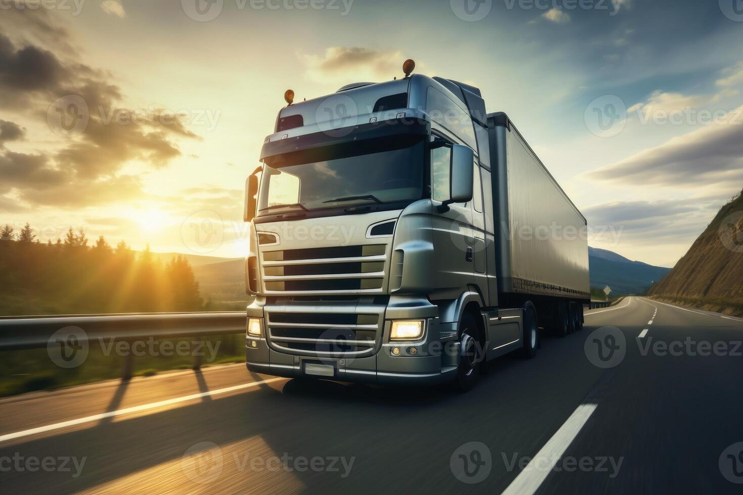 A modern truck on a highway created with technology. photo
