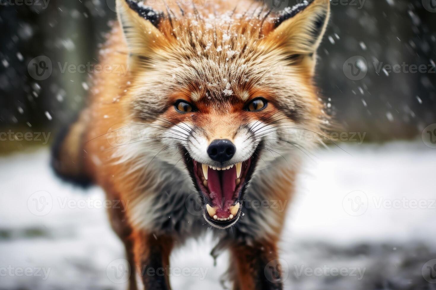 Close up portrait of and angry animal created with generative AI technology. photo