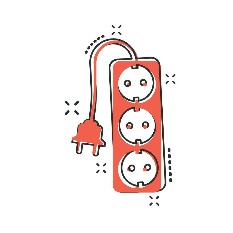 Vector cartoon extension cord sign icon in comic style. Electric power socket sign illustration pictogram. Power socket business splash effect concept.