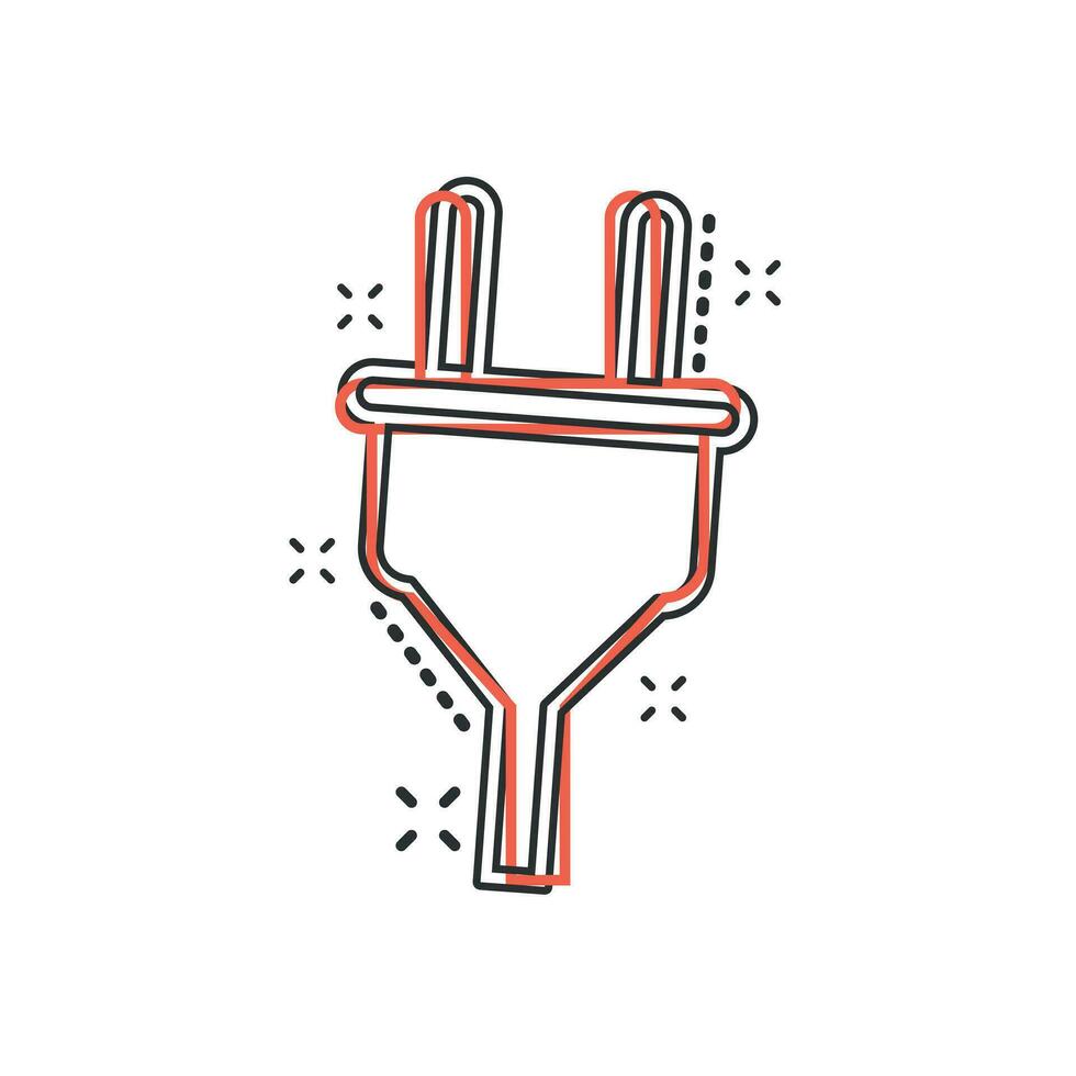 Vector cartoon electric plug icon in comic style. Power wire cable sign illustration pictogram. Wire business splash effect concept.