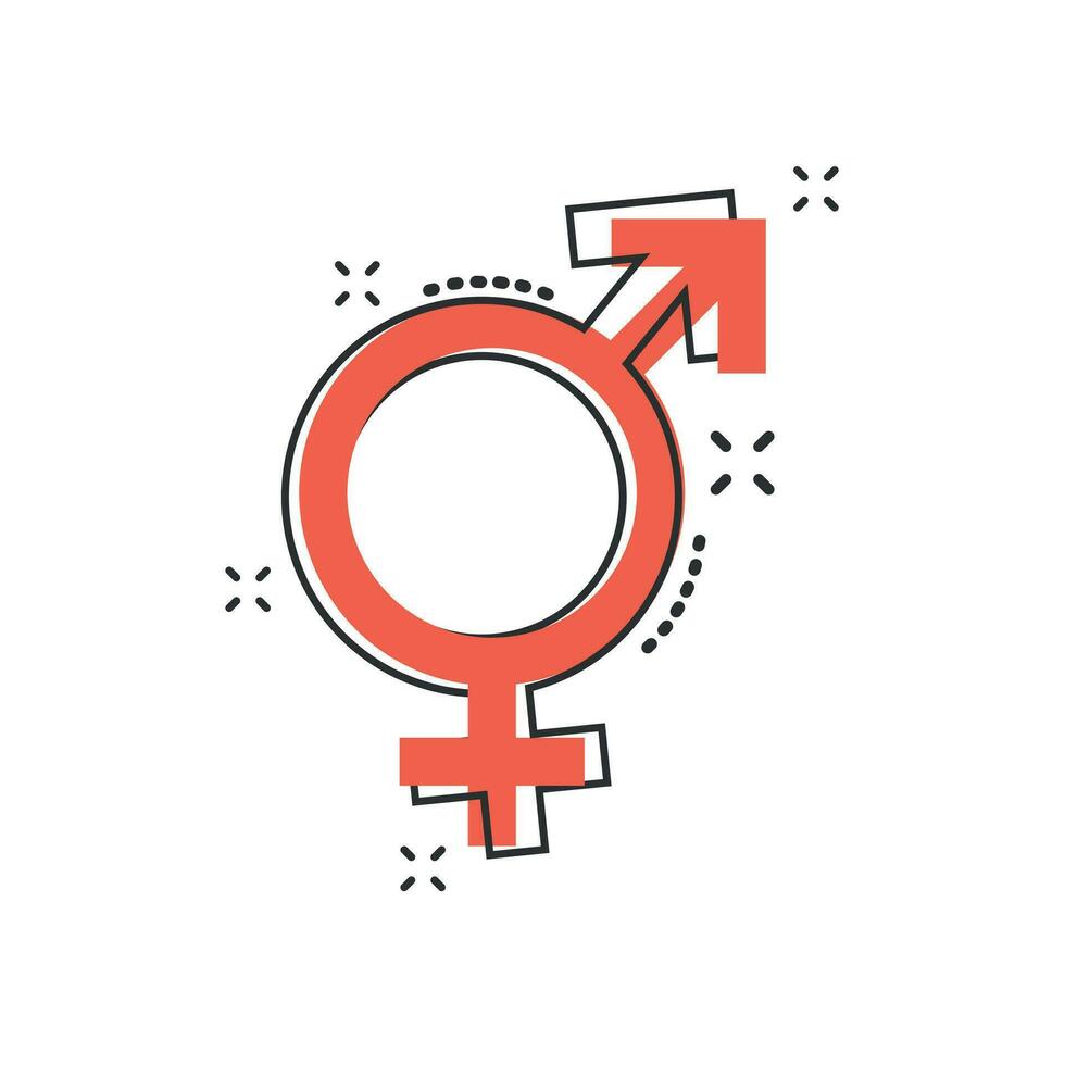 Vector cartoon gender equal icon in comic style. Men and women sign illustration pictogram. Sex business splash effect concept.