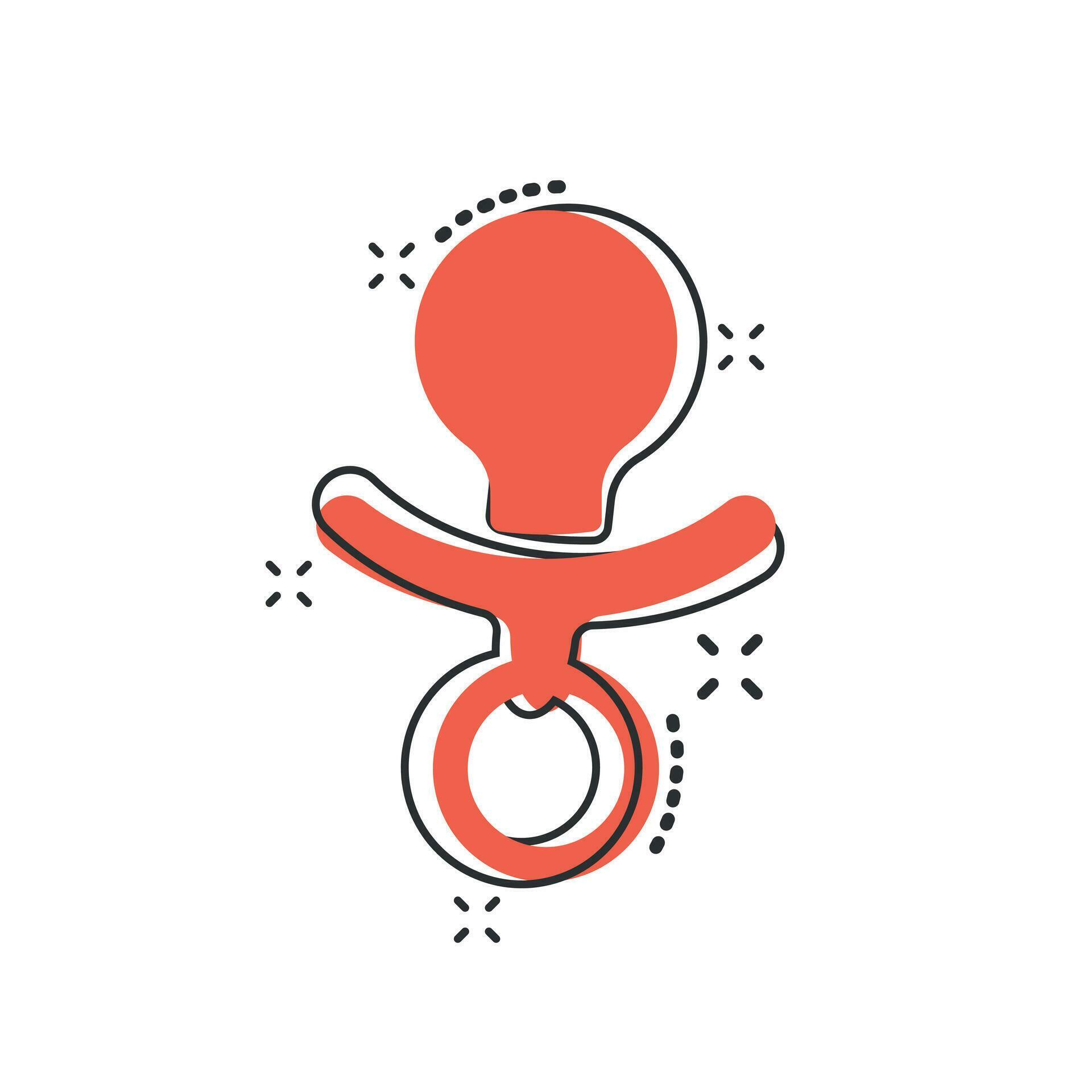 Vector cartoon baby pacifier icon in comic style. Child toy nipple sign