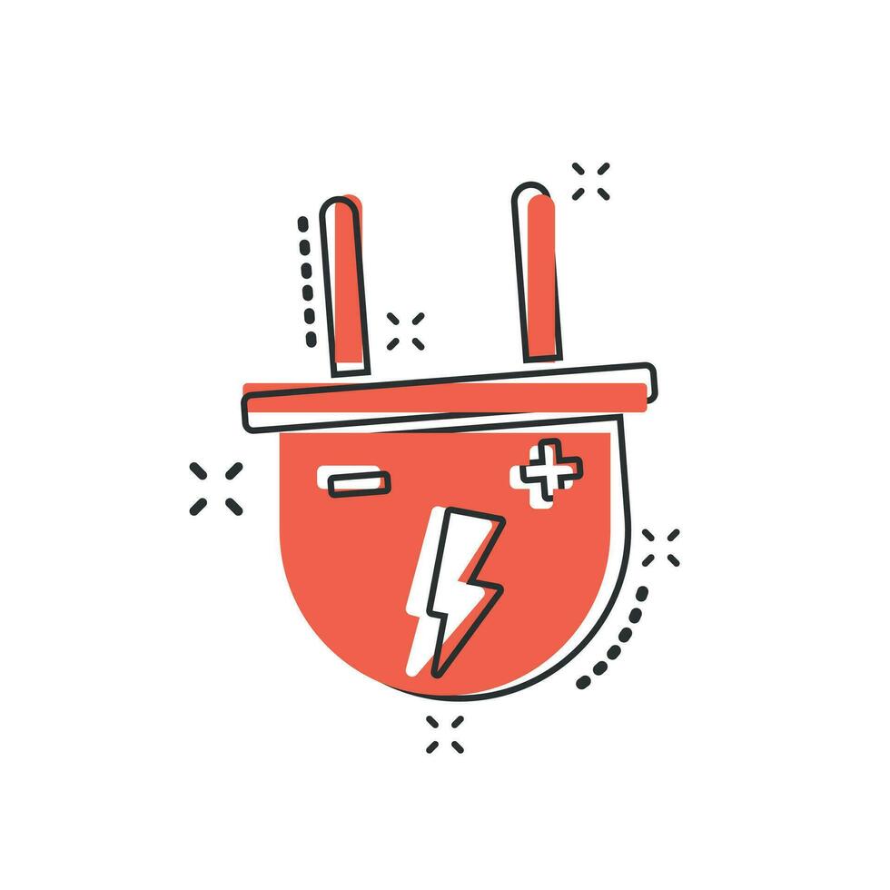 Vector cartoon electric plug icon in comic style. Power wire cable sign illustration pictogram. Wire business splash effect concept.