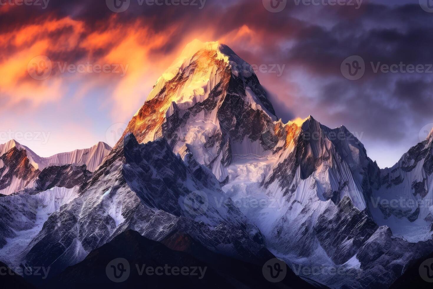 Mesmerizing mountains in beautiful warm light created with technology. photo