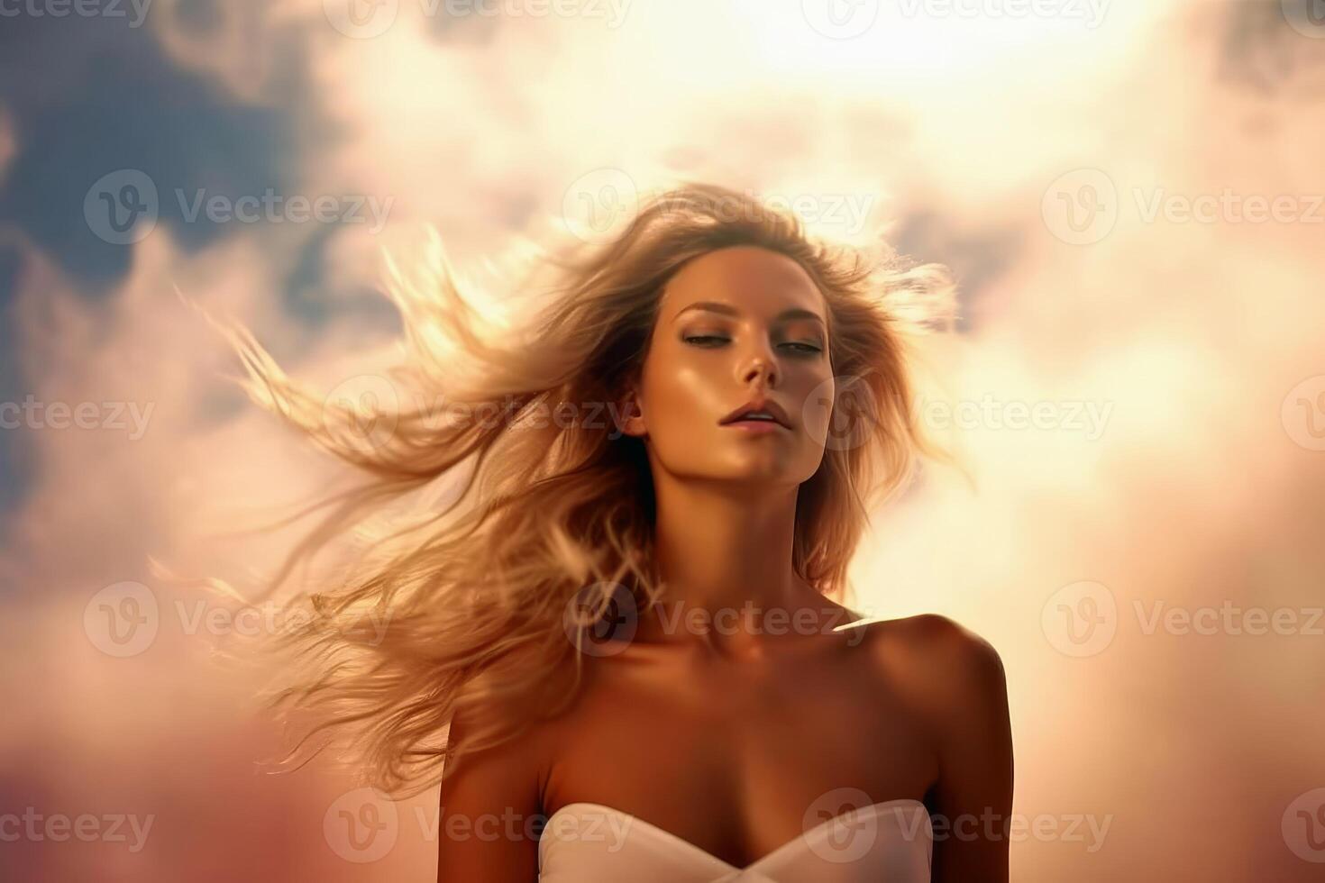 Stunning woman portrait close up created with technology. photo