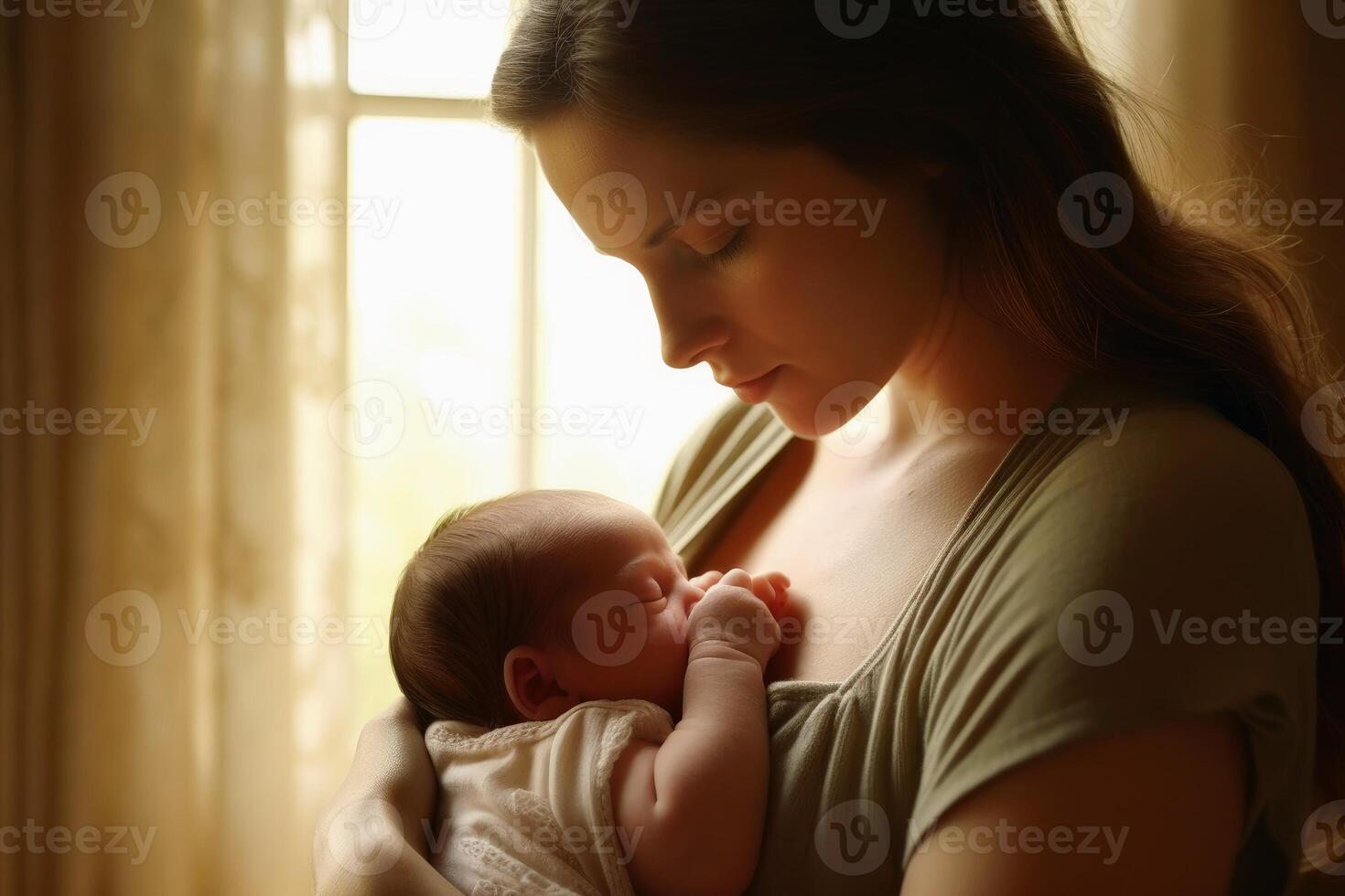 A mother holding her baby in her arms created with technology. photo
