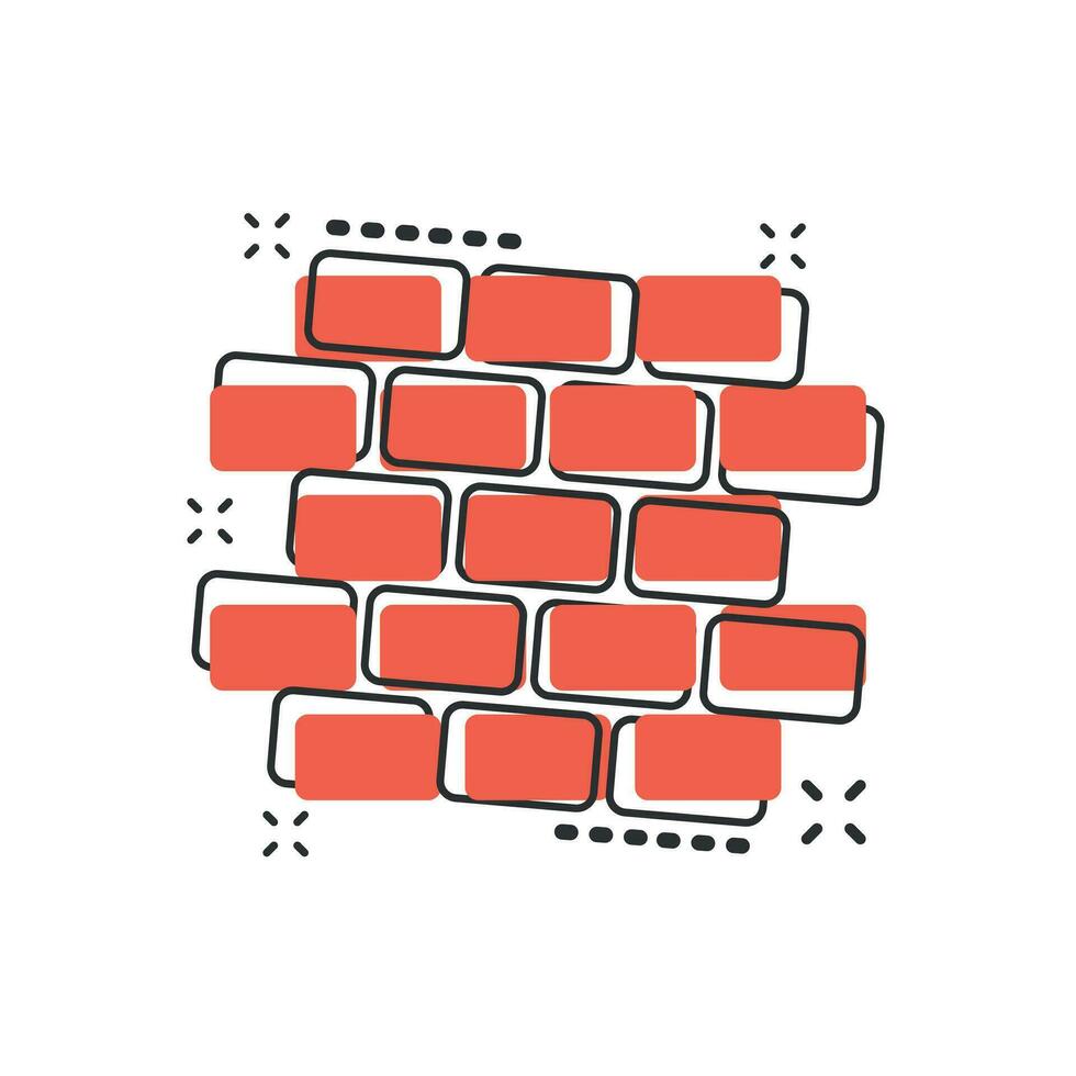 Vector cartoon wall brick icon in comic style. Wall sign illustration pictogram. Stone business splash effect concept.