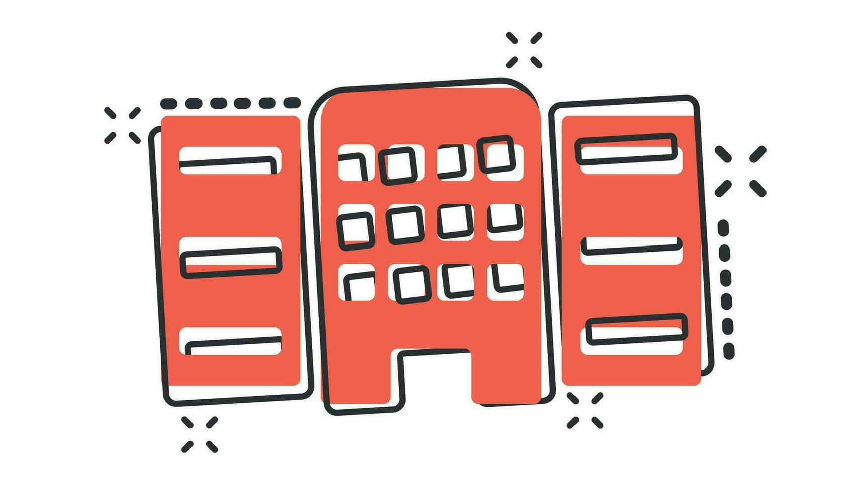 Vector cartoon building in comic style. House sign illustration pictogram. Building business splash effect concept.