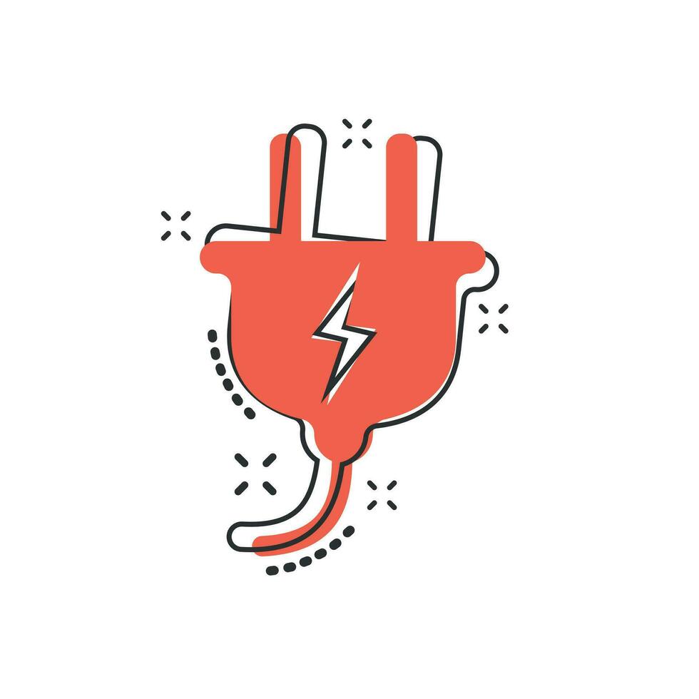 Vector cartoon electric plug icon in comic style. Power wire cable sign illustration pictogram. Wire business splash effect concept.