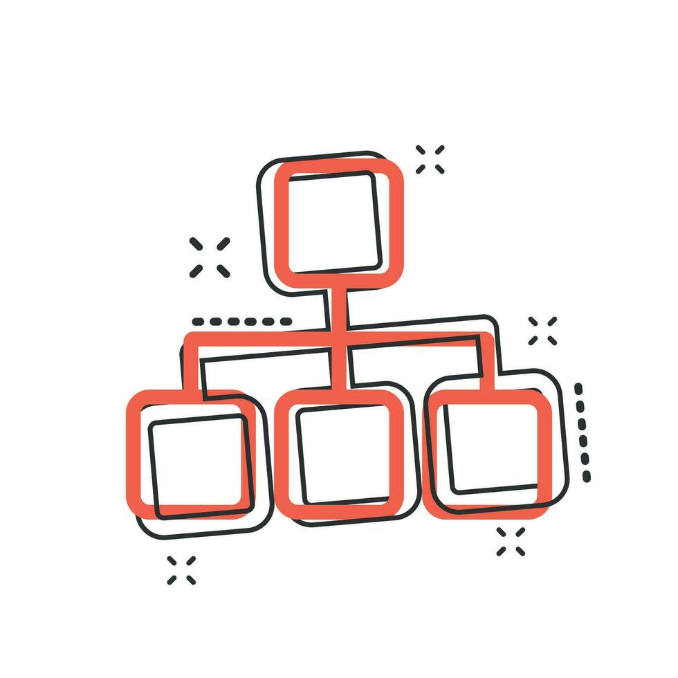 icono de diagrama de estructura de dibujos animados vectoriales en estilo cómico. pictograma de ilustración de signo de organización de gráfico. concepto de efecto de salpicadura de negocio de estructura. vector