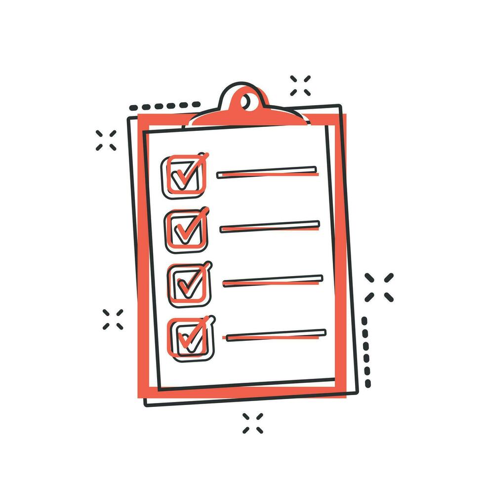 Vector cartoon to do list icon in comic style. Checklist, task list sign illustration pictogram. Reminder business splash effect concept.