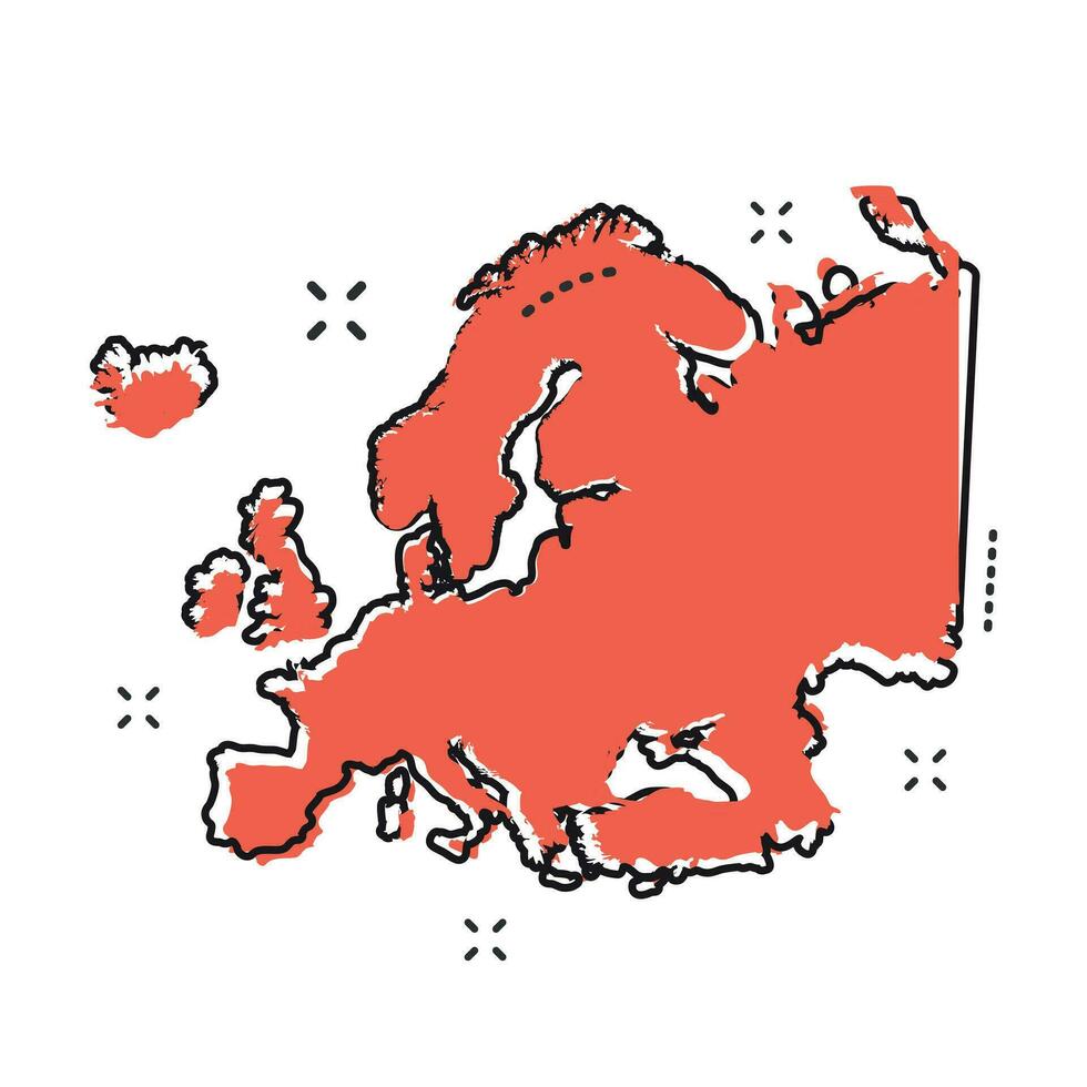 Cartoon Europe map icon in comic style. Europe illustration pictogram. Country geography sign splash business concept. vector