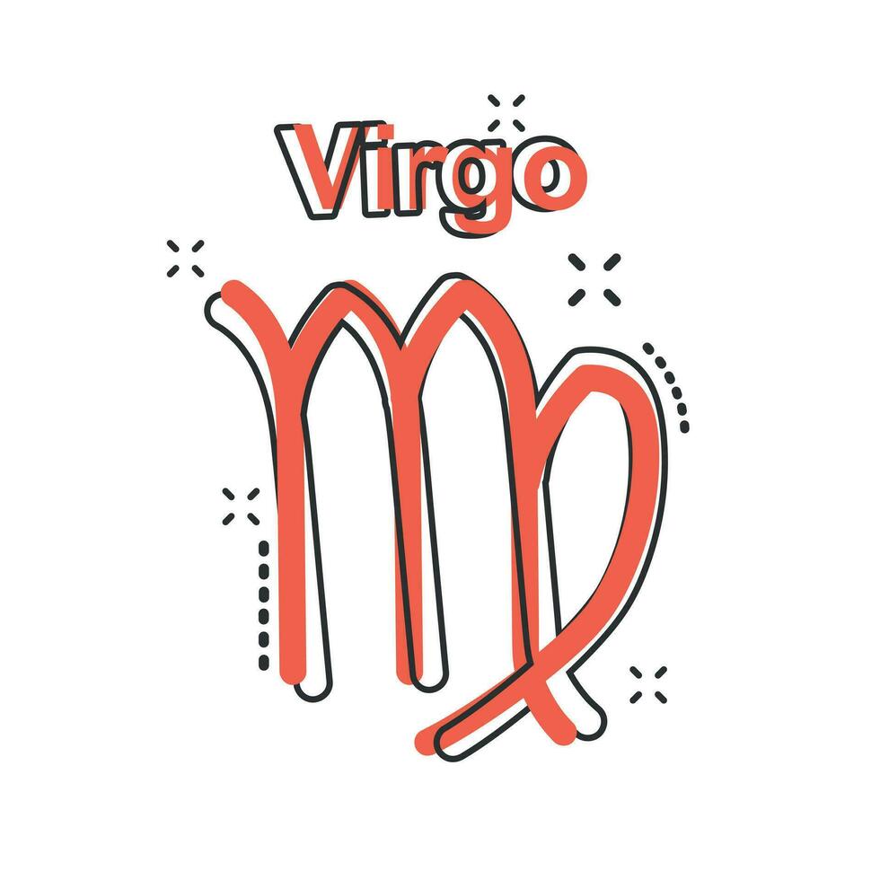 caricatura vectorial virgo icono del zodiaco en estilo cómico. pictograma de ilustración de signo de astrología. concepto de efecto de salpicadura de negocio del horóscopo virgo. vector