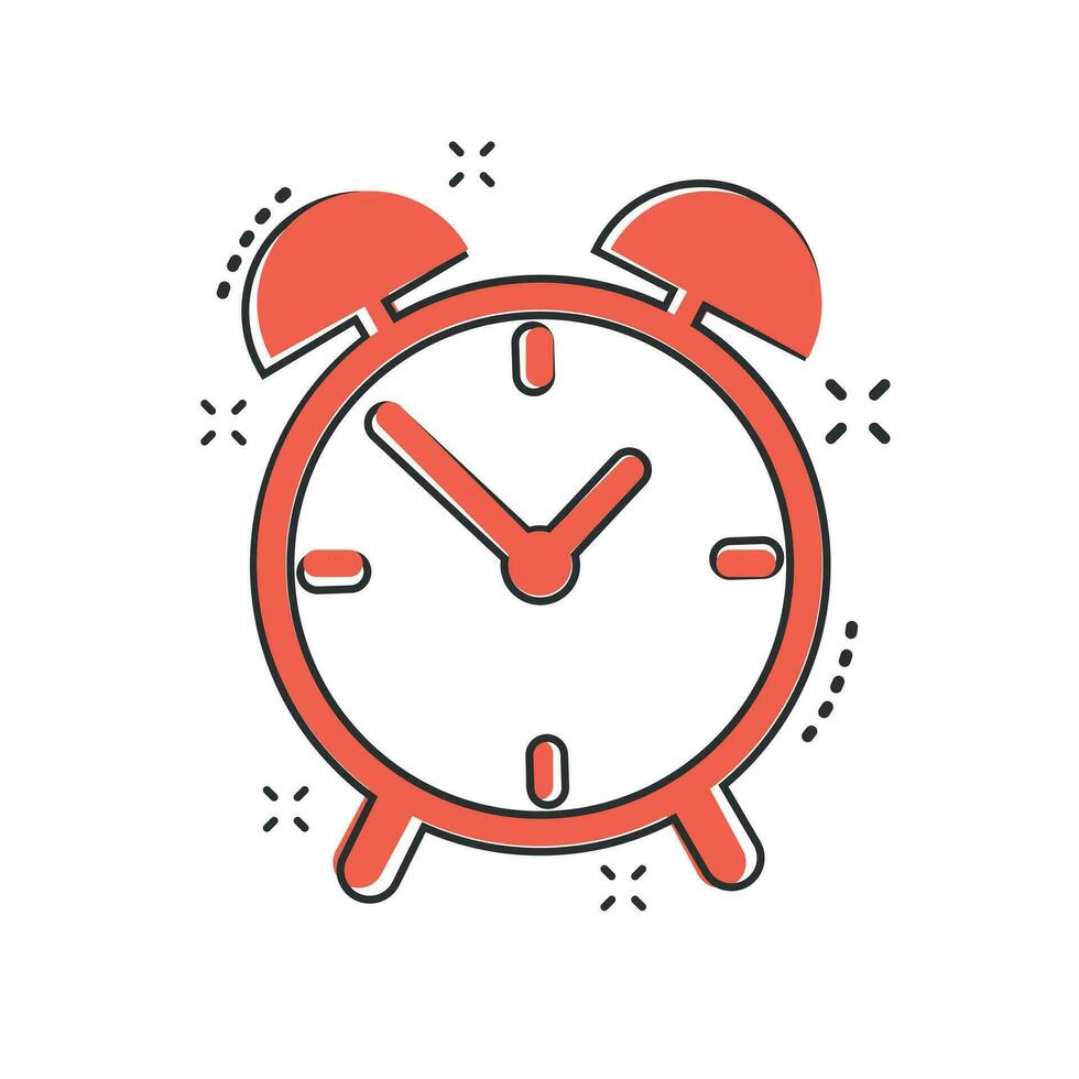 Cartoon alarm clock icon in comic style. Timer sign illustration pictogram. Stopwatch splash business concept. vector