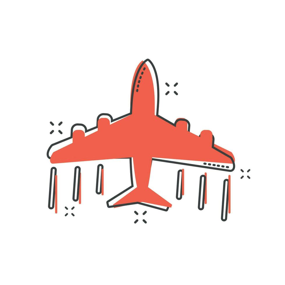 icono de avión de dibujos animados en estilo cómico. pictograma de ilustración de avión. concepto de negocio de salpicaduras de aviones. vector