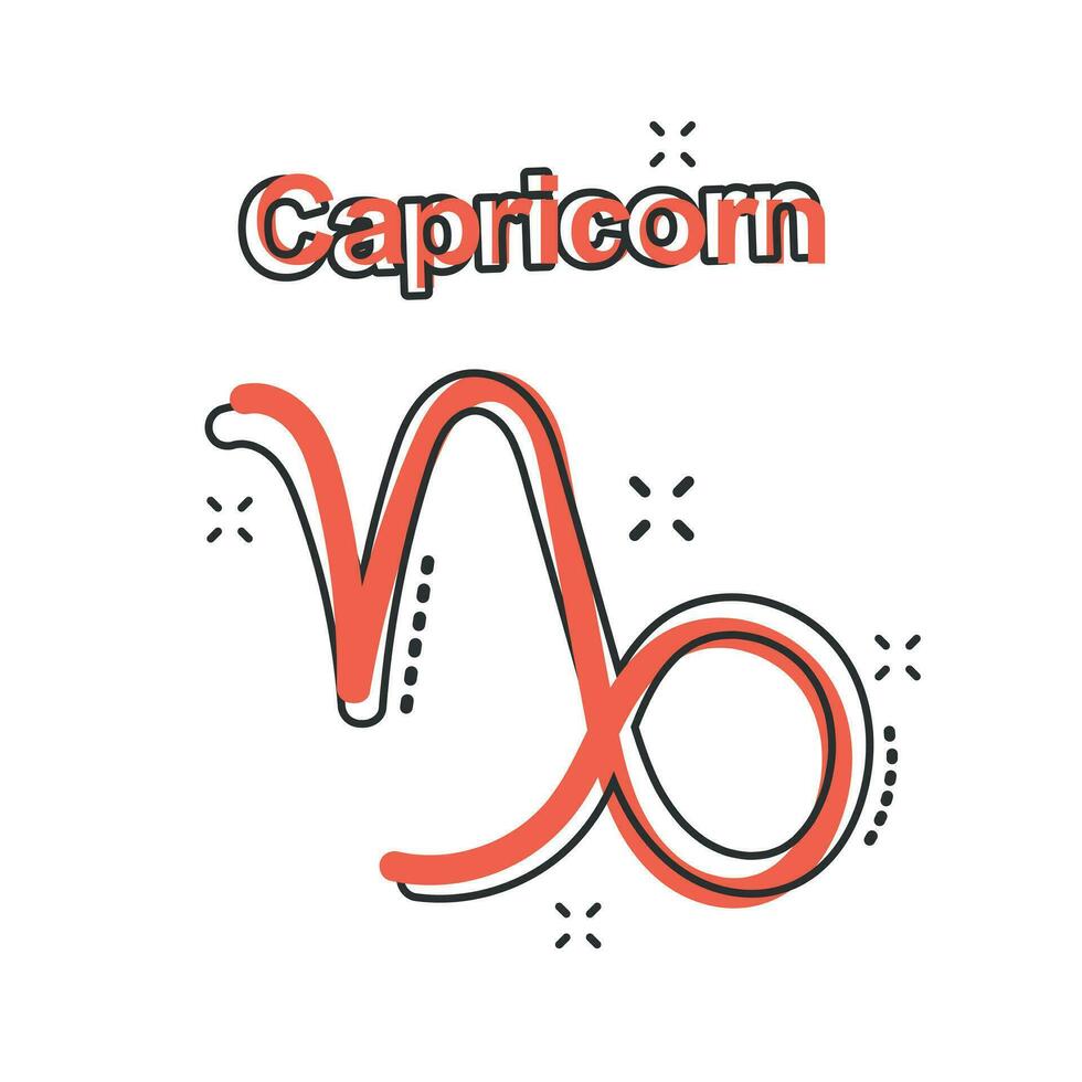 Vector cartoon capricorn zodiac icon in comic style. Astrology sign illustration pictogram. Capricorn horoscope business splash effect concept.