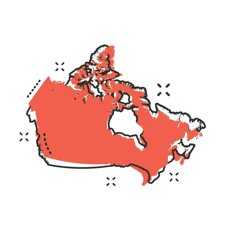 dibujos animados Canadá mapa icono en cómic estilo. Canadá ilustración pictograma. país geografía firmar chapoteo negocio concepto. vector