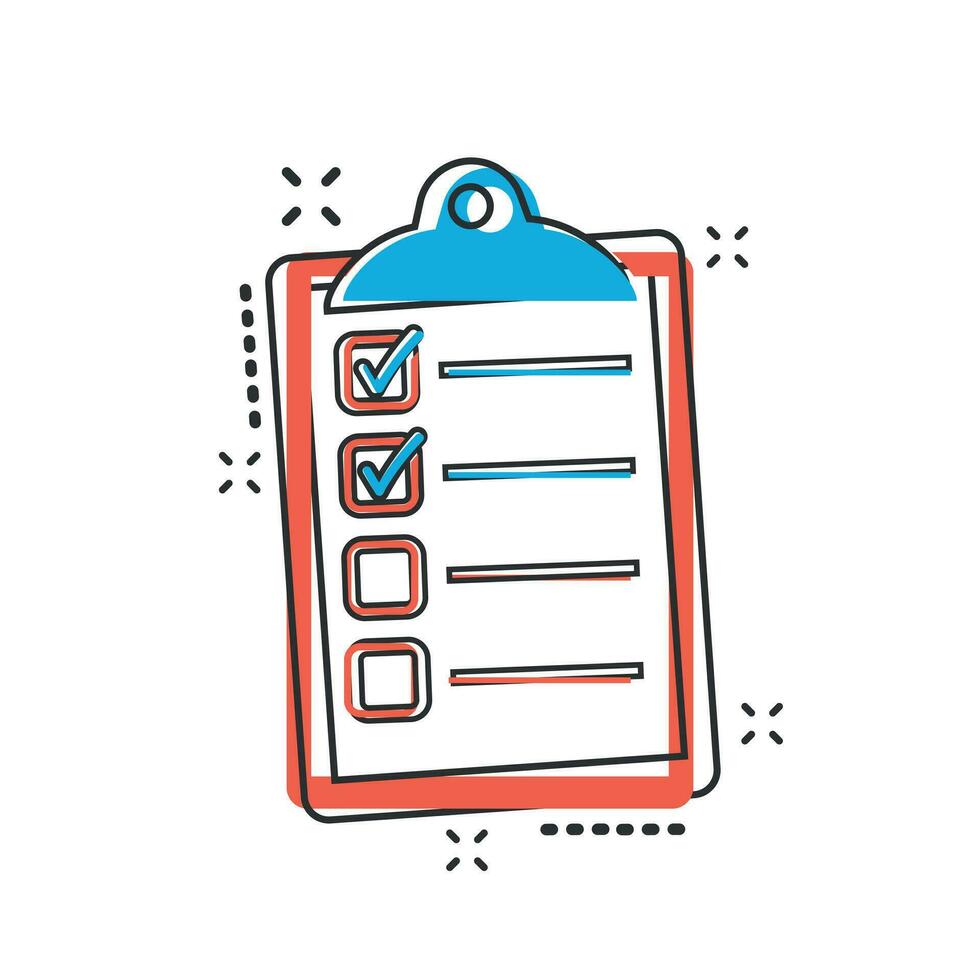 Vector cartoon to do list icon in comic style. Checklist, task list sign illustration pictogram. Reminder business splash effect concept.