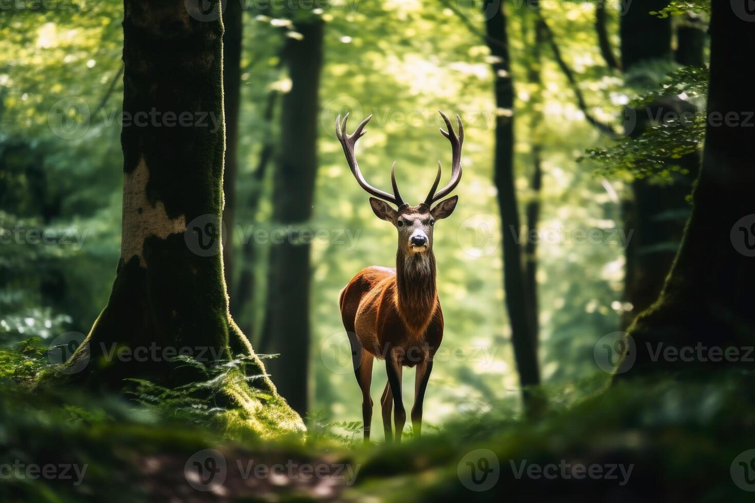 Wild deer in a forest created with technology. photo