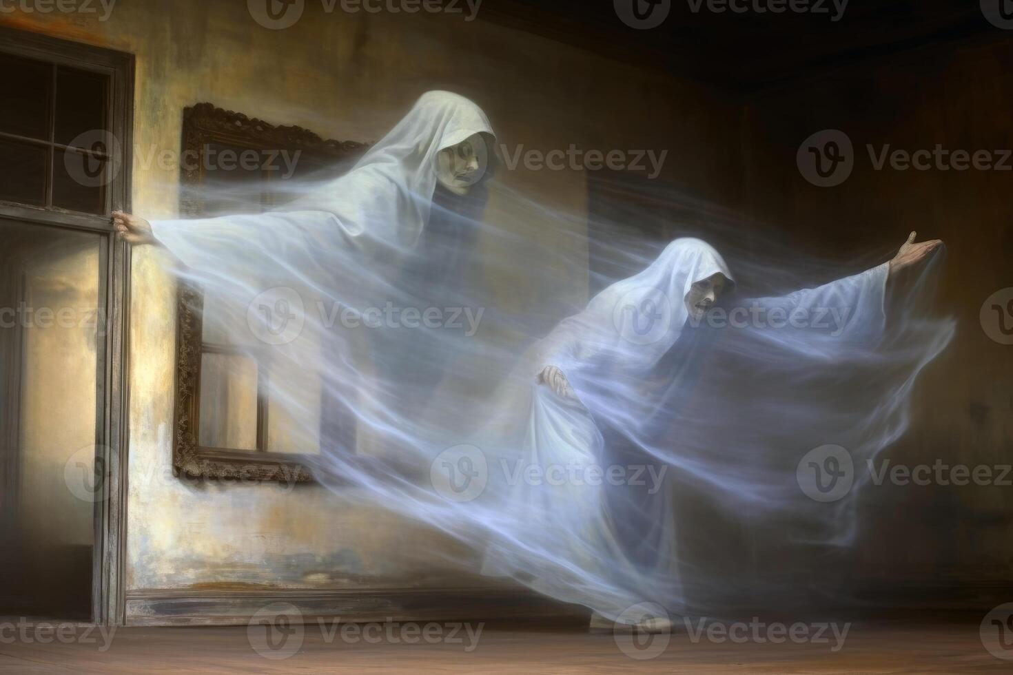A ghost in an old room created with technology. photo