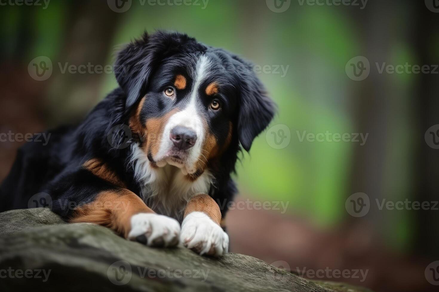 Portrait of a cute bernese mountain dog created with technology. photo