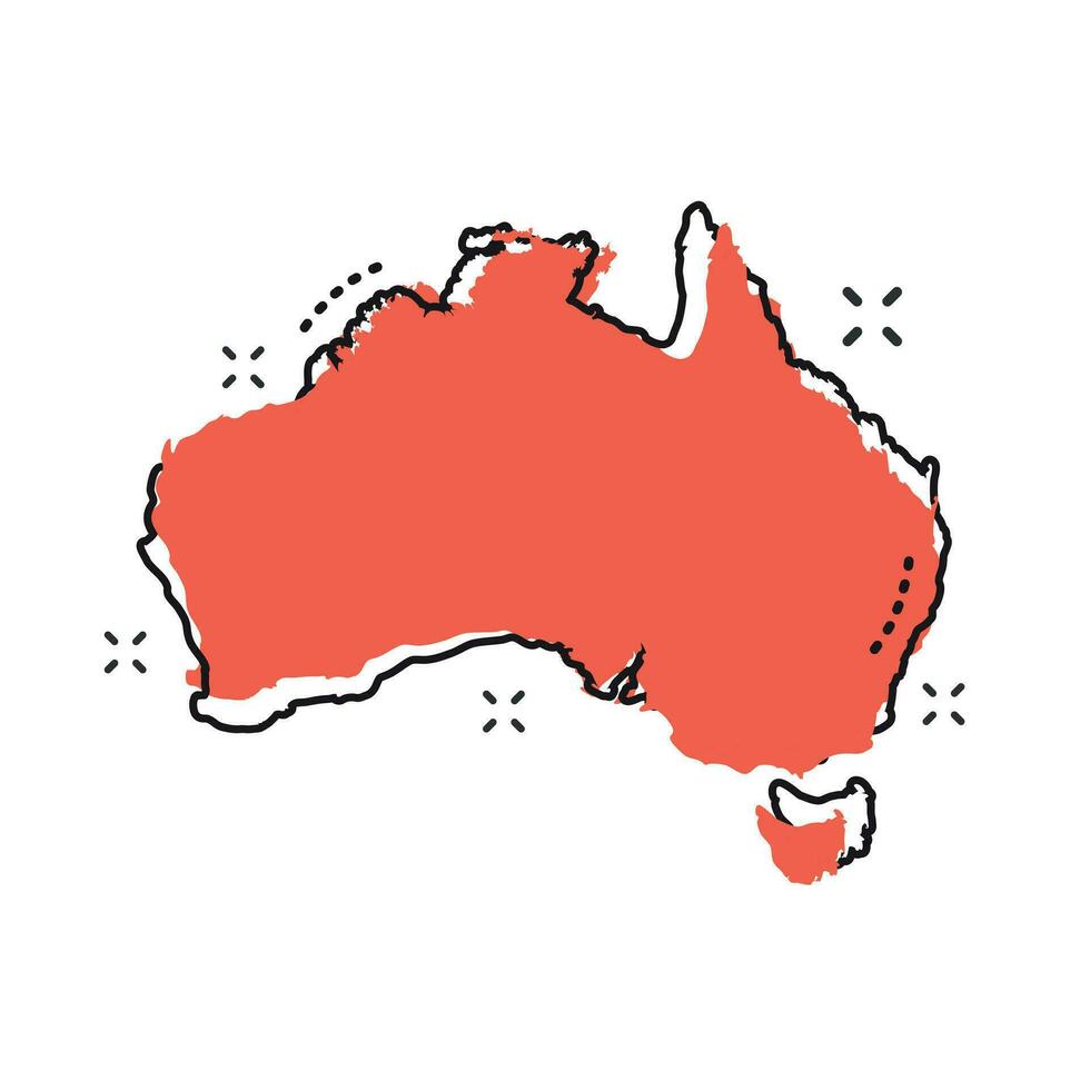 Cartoon Australia map icon in comic style. Australia illustration pictogram. Country geography sign splash business concept. vector