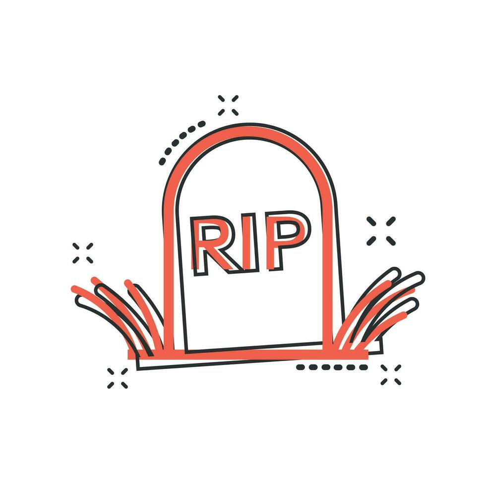 Vector cartoon halloween grave icon in comic style. Gravestone sign illustration pictogram. Rip business splash effect concept.