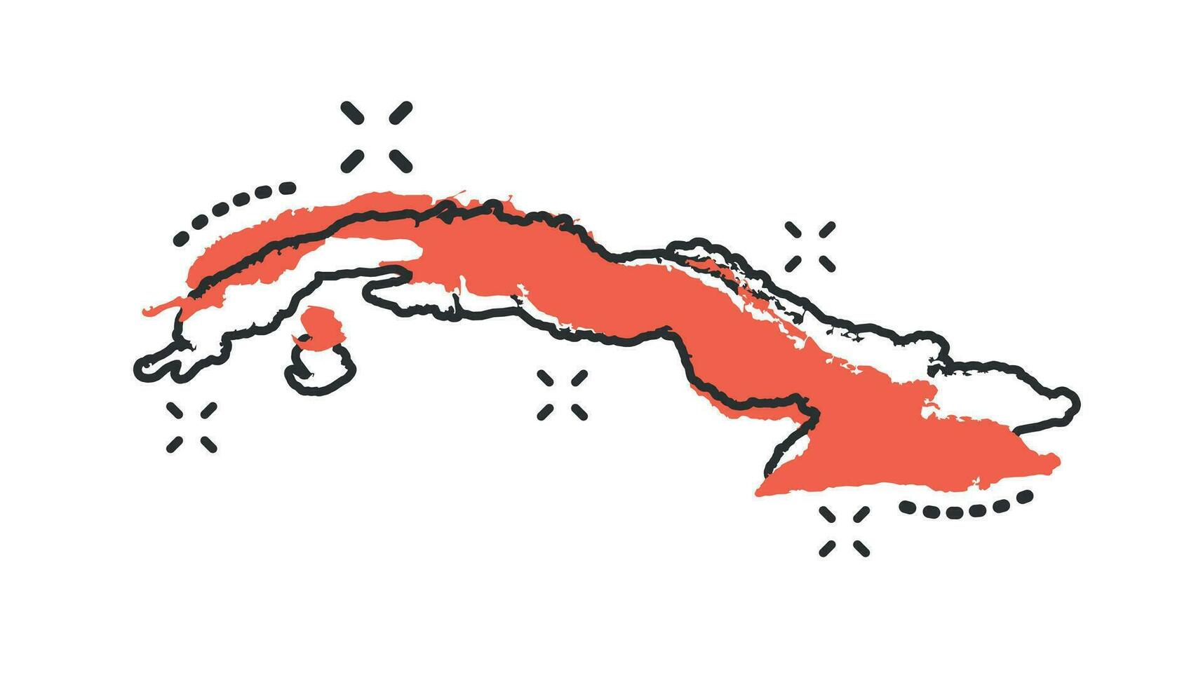 icono de mapa de cuba de dibujos animados vectoriales en estilo cómico. pictograma de ilustración de signo de cuba. concepto de efecto de salpicadura de negocio de mapa de cartografía. vector