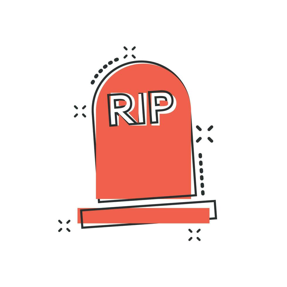 Vector cartoon halloween grave icon in comic style. Gravestone sign illustration pictogram. Rip business splash effect concept.