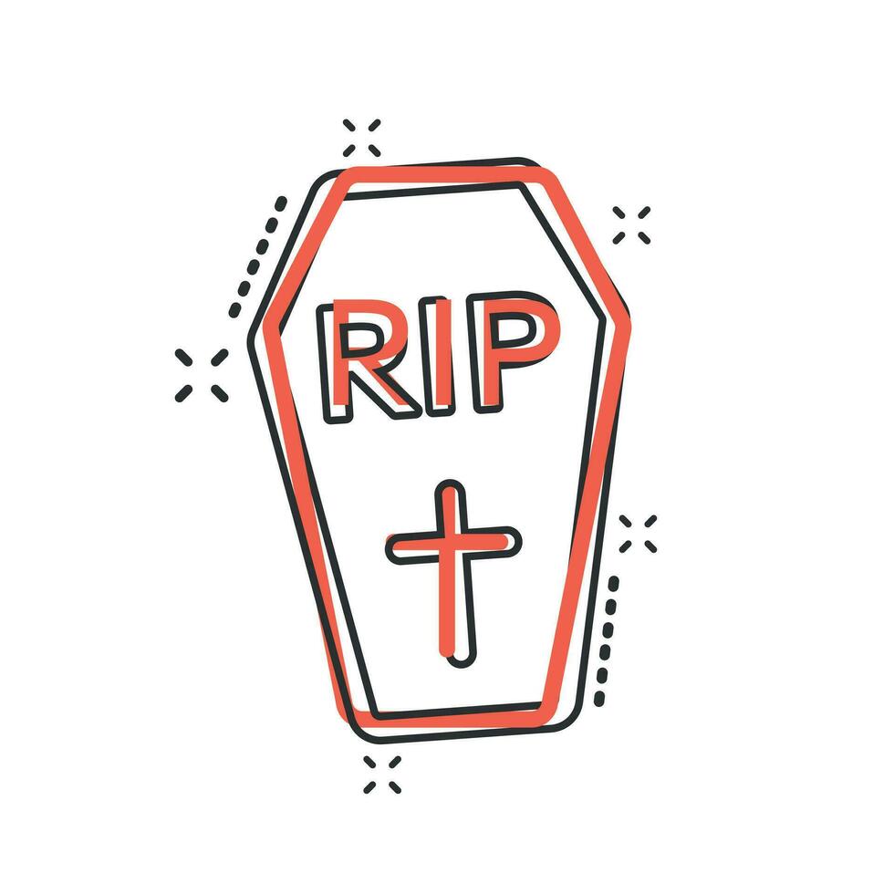 Vector cartoon halloween grave icon in comic style. Gravestone sign illustration pictogram. Rip business splash effect concept.