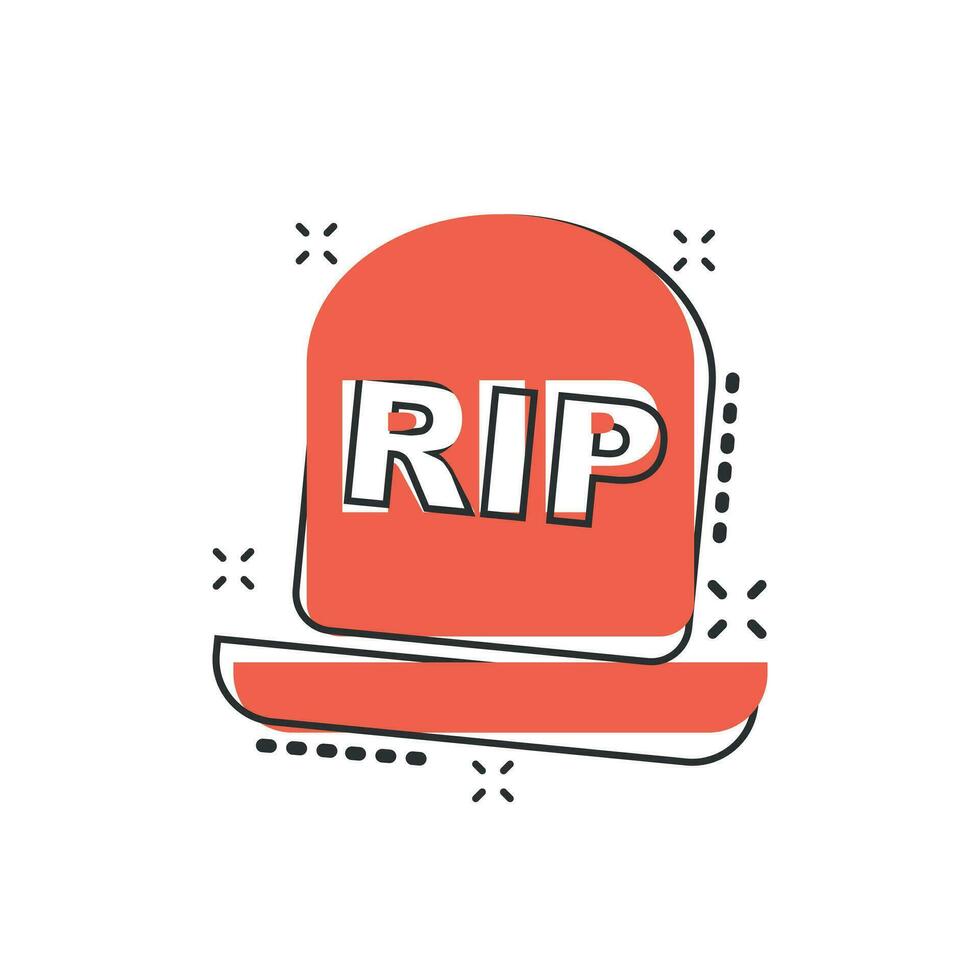 Vector cartoon halloween grave icon in comic style. Gravestone sign illustration pictogram. Rip business splash effect concept.