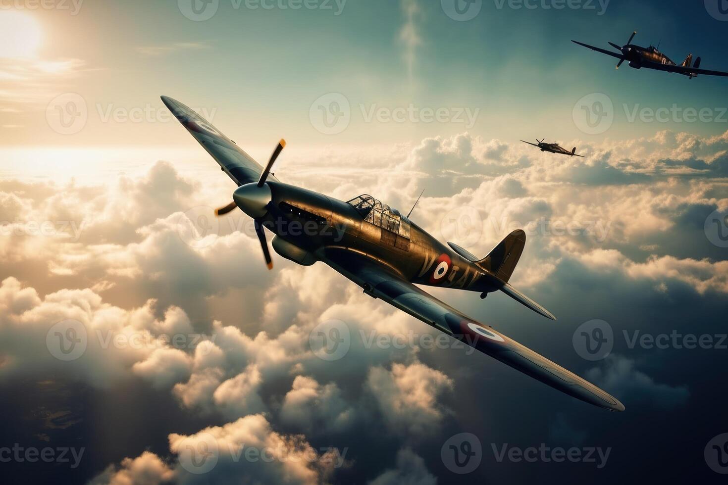 World war 2 aircraft in the sky created with generative AI technology. photo