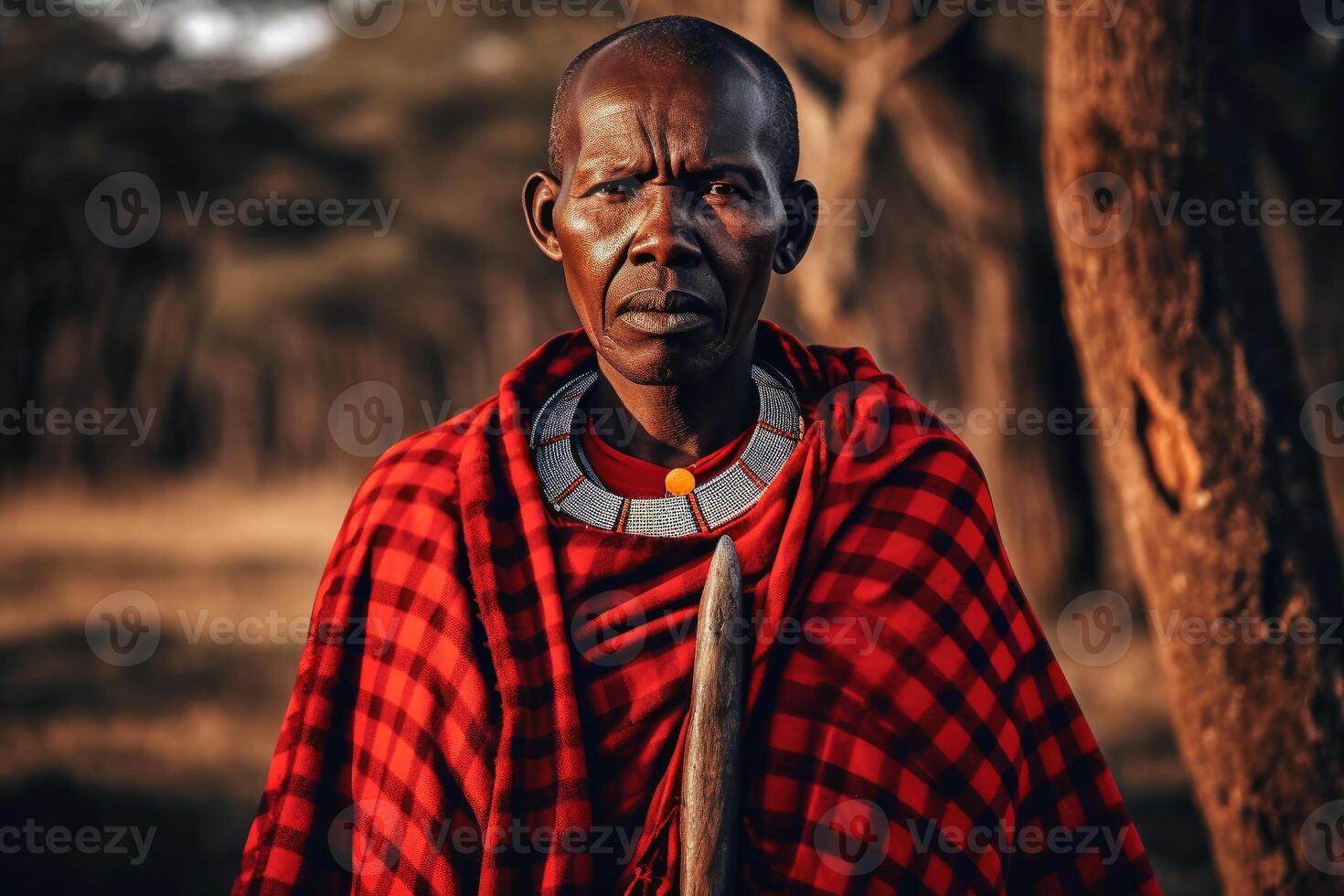 An african Masai in traditional robes created with generative AI technology. photo