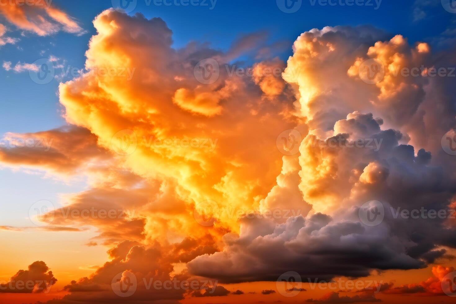 A sunset sky with some clouds created with technology. photo