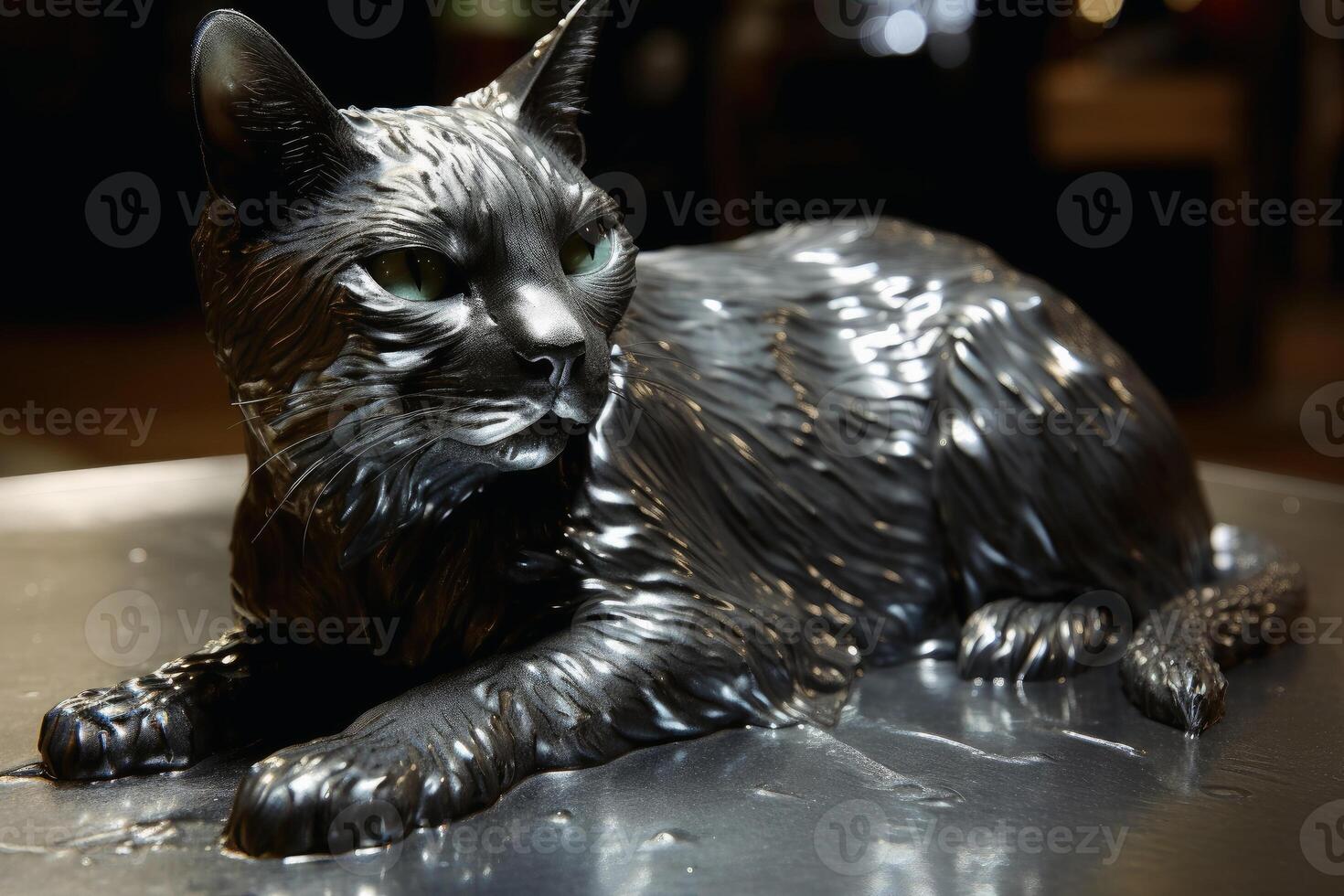 A cat made of liquid mercury created with technology. photo