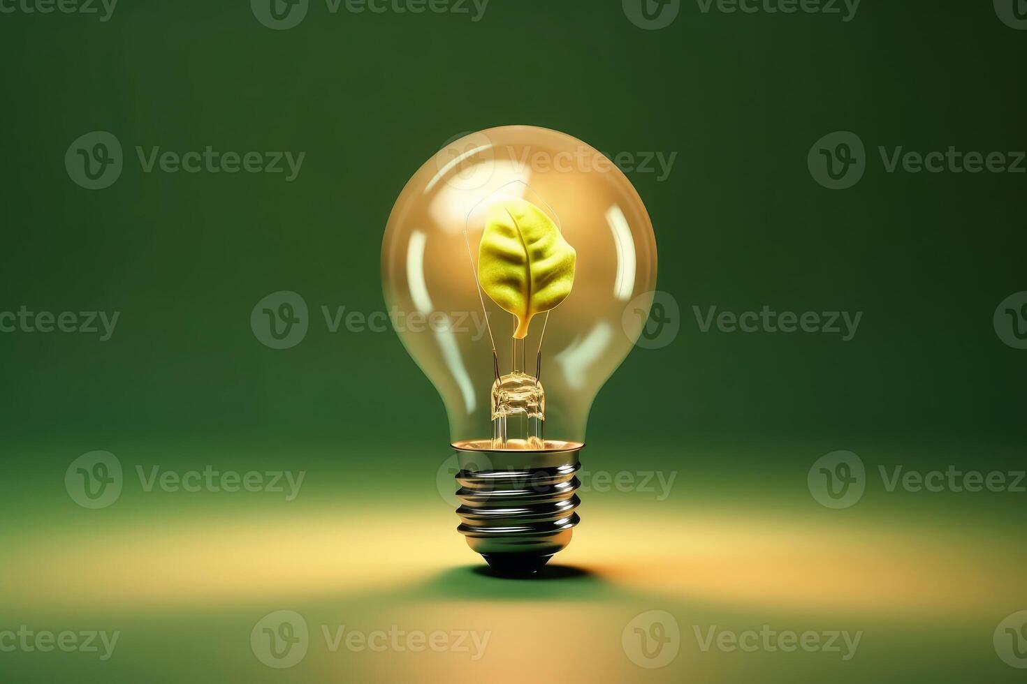 Green energy concept lightbulb created with generative AI technology. photo