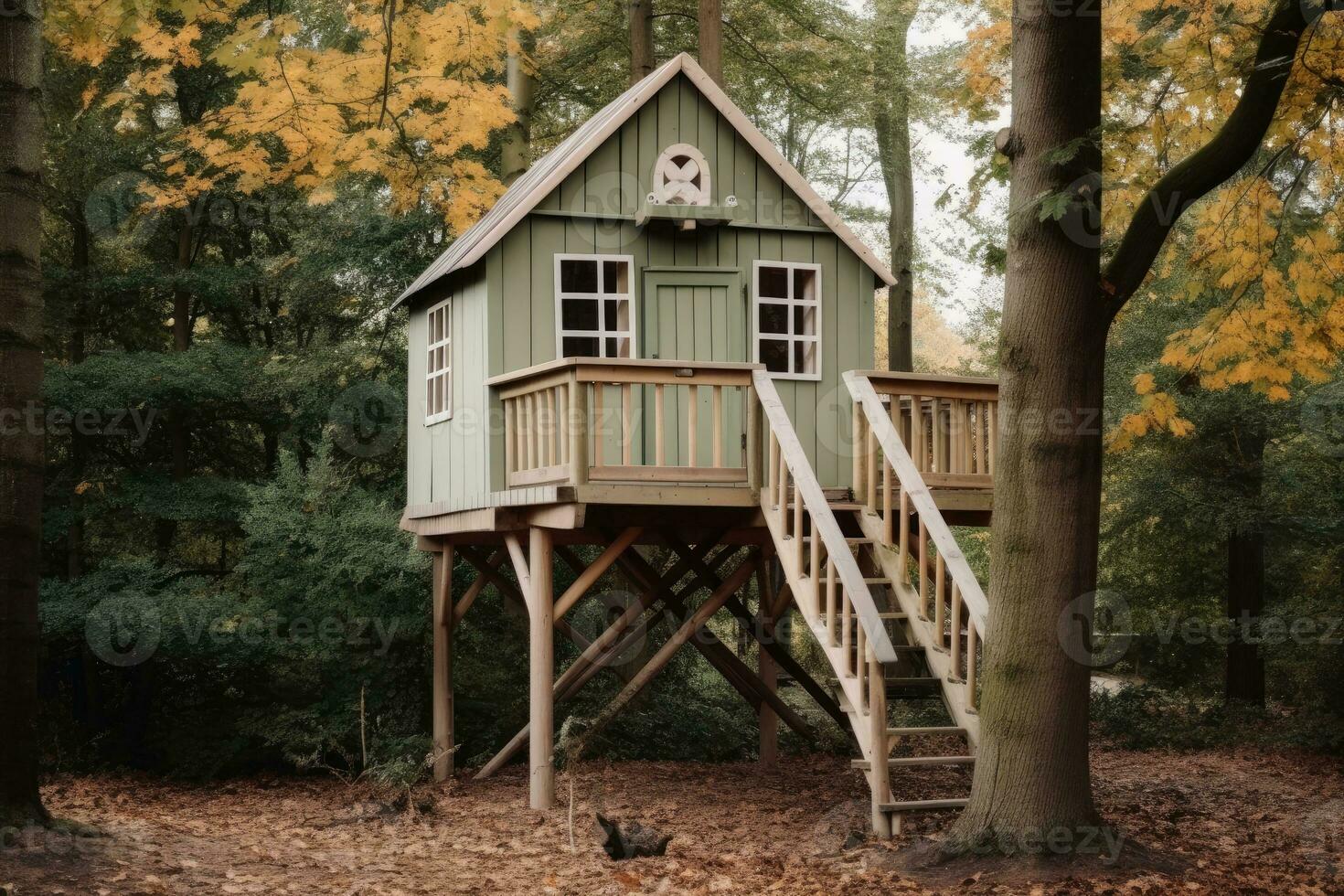 A wooden tree house for kids created with generative AI technology. photo