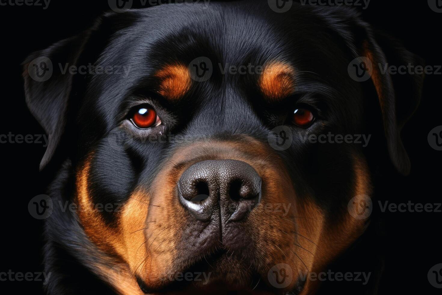 Portrait of a cute Rottweiler dog created with generative AI technology. photo