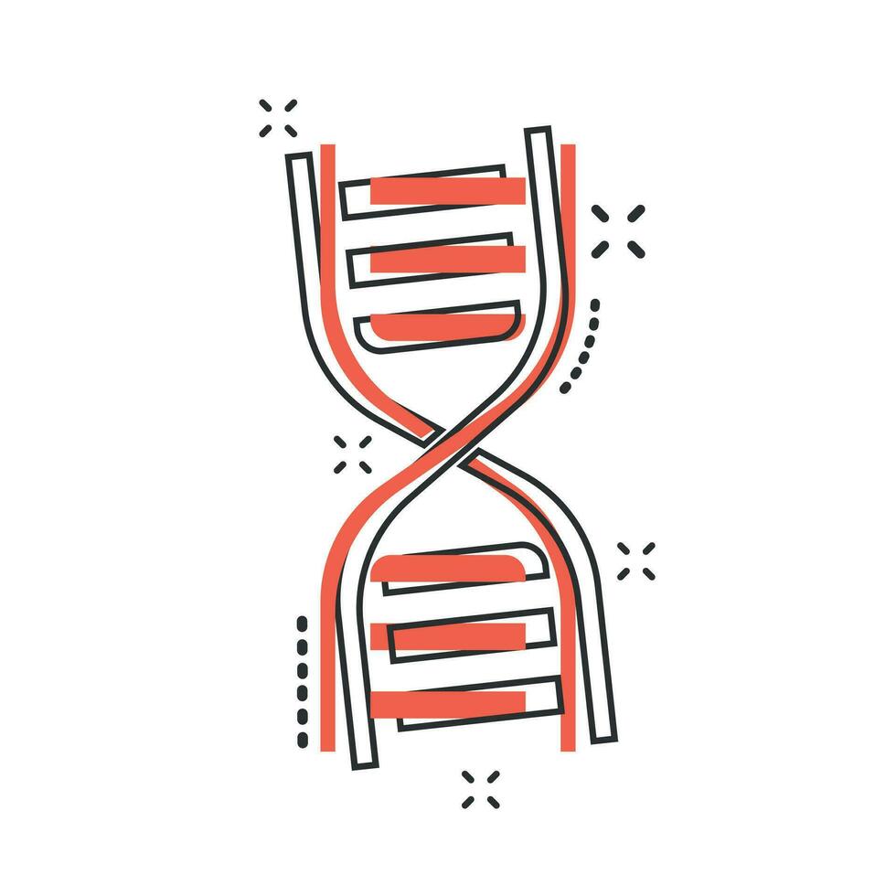 icono de ADN de dibujos animados vectoriales en estilo cómico. pictograma de ilustración de signo de molécula de medicina. concepto de efecto de salpicadura de negocio de adn. vector