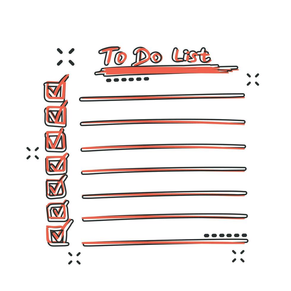 Vector cartoon to do list icon in comic style. Checklist, task list sign illustration pictogram. To-do list business splash effect concept.
